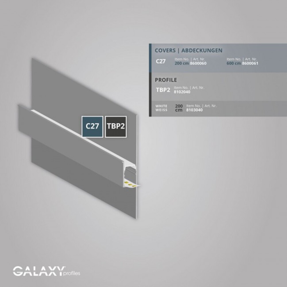 Eine innovative LED-Profil-Lösung von GALAXY profiles, gekennzeichnet durch ihre besondere Länge von 200 cm und passend für LED Stripes bis zu einer Breite von 11 mm