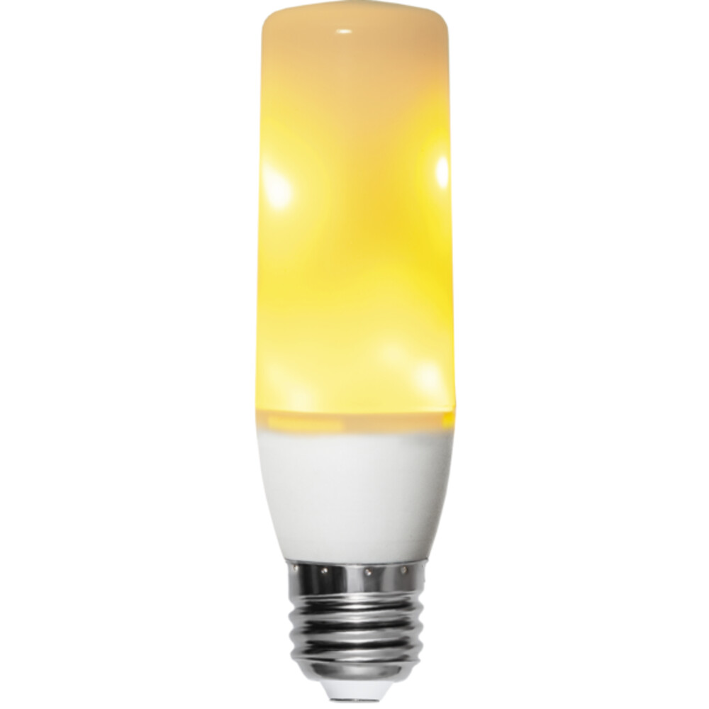 Ein weißes, warmes LED-Leuchtmittel von Star Trading mit einzigartigem Flammenlampen-Design und Richtungssensor