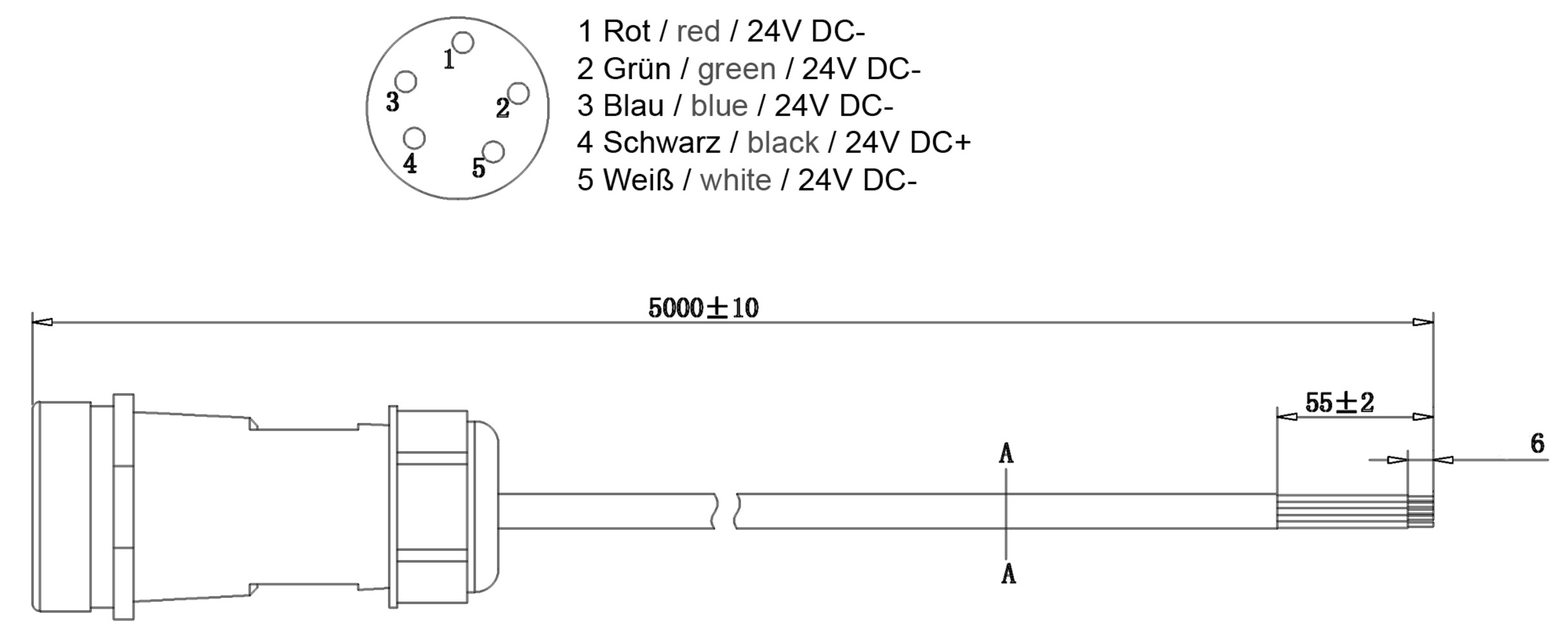 Deko-Light Anschlusskabel und Stecker mit weiträumiger Abdeckung und höchster Flexibilität für Weipu HQ 12 24 48V Einspeisekabel 5-polig
