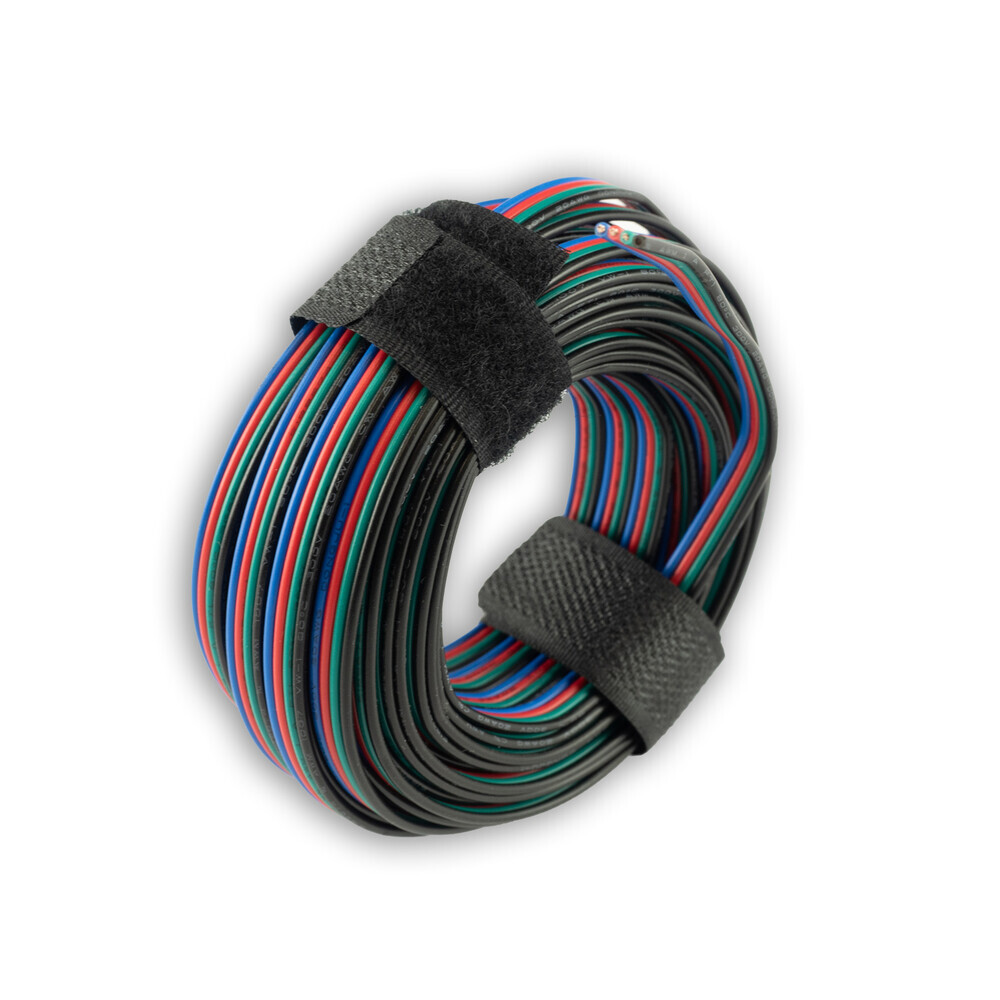 Abbildung zeigt 10m langes, 4-poliges Isoled RGB Kabel auf einer Spule