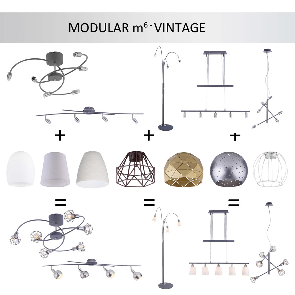 Anmutige modulare Leuchte von Fischer & Honsel mit schickem Vintage Stoffschirm in strahlendem Weiß