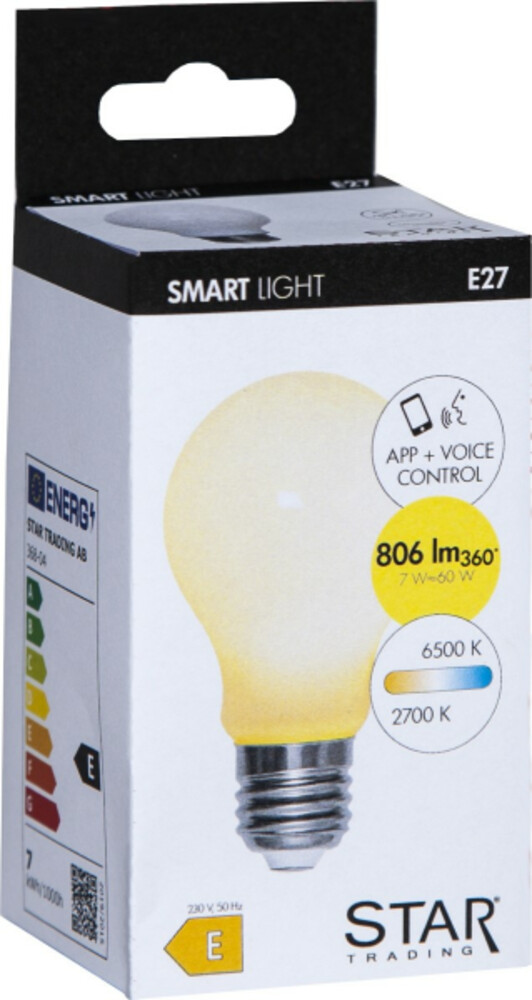 Attraktives E27 Smart Home LED-Leuchtmittel von Star Trading mit einer farbigen Temperatursteuerung zwischen 2700 und 6500 K