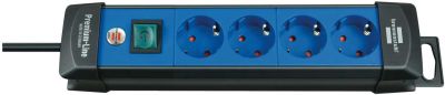 Premium-Line 4-fach Steckdosenleiste Schalter 1,8m Kabel schwarz/blau