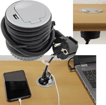 Schreibtisch-Einbausteckdose + USB, versenkbar, USB 2,4A